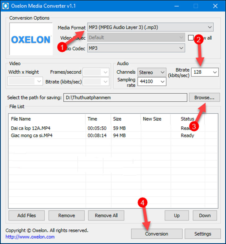 Phần mềm Oxelon Media Converter - Bước 2